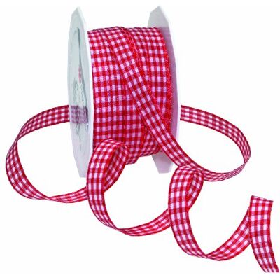 PRÄSENT Vichy Taffettà a quadri, 10 mm, 20 m, colore: rosso/bianco PRÄSENT Vichy Taffettà a quadri, 10 mm, 20 m, colore: rosso/bianco