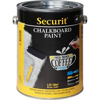 SECURIT Vernice Acrilica da Lavagna Resistente all'Acqua Colore Nero Atossica e Sicura Uso Interno ed Esterno Adatta a Camerette dei Bambini Copre Fino a 30 m² SECURIT Vernice Acrilica da Lavagna Resistente all'Acqua Colore Nero Atossica e Sicura Uso Interno ed Esterno Adatta a Camerette dei Bambini Copre Fino a 30 m²