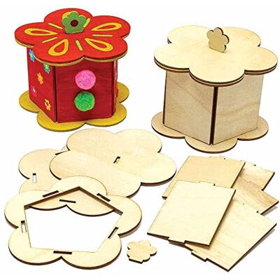 Baker Ross Kit Scatola di Legno Fiore Set di 3, attività creativa per bambini Baker Ross Kit Scatola di Legno Fiore Set di 3, attività creativa per bambini