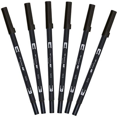 Tombow , pennarello a doppia punta, 6 pezzi, colore: nero, ABT-N15-6P Tombow , pennarello a doppia punta, 6 pezzi, colore: nero, ABT-N15-6P