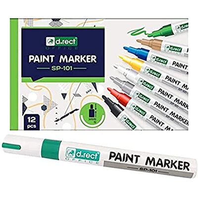 D.RECT SP-101 Pennarelli impermeabili per dipingere pietre, colori acrilici per bambini, ceramica, vetro, porcellana, metallo, plastica, legno, tela (punta media), 12 pezzi, colore: Verde D.RECT SP-101 Pennarelli impermeabili per dipingere pietre, colori acrilici per bambini, ceramica, vetro, porcellana, metallo, plastica, legno, tela (punta media), 12 pezzi, colore: Verde