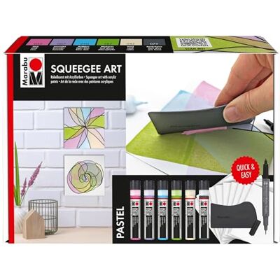 Marabu Acryl Color Squeegee Art Set Pastel, arte a spatola con colori acrilici, set per dipingere con 6 x 25 ml di Acryl Color, spatola, 10 x carta acrilica e pennarello indelebile, 1201000000200 Marabu Acryl Color Squeegee Art Set Pastel, arte a spatola con colori acrilici, set per dipingere con 6 x 25 ml di Acryl Color, spatola, 10 x carta acrilica e pennarello indelebile, 1201000000200