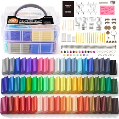Shuttle 60 Colori Argilla Polimerica con Cottura a Forno Pasta Modellabile Kit da 35 Accessori,Non Tossico,Non Appiccicoso,Fai da Te Arte Artigianato Regalo Bambini Adulti Shuttle 60 Colori Argilla Polimerica con Cottura a Forno Pasta Modellabile Kit da 35 Accessori,Non Tossico,Non Appiccicoso,Fai da Te Arte Artigianato Regalo Bambini Adulti