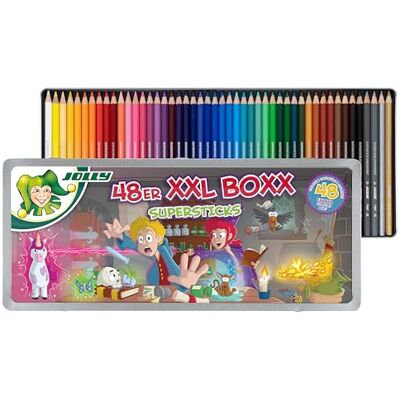 JOLLY , Boxx Magic, 48 penne colorate in legno di tiglio, infrangibili e atossici, colori ricchi e brillanti, con righello, made in Austria JOLLY , Boxx Magic, 48 penne colorate in legno di tiglio, infrangibili e atossici, colori ricchi e brillanti, con righello, made in Austria
