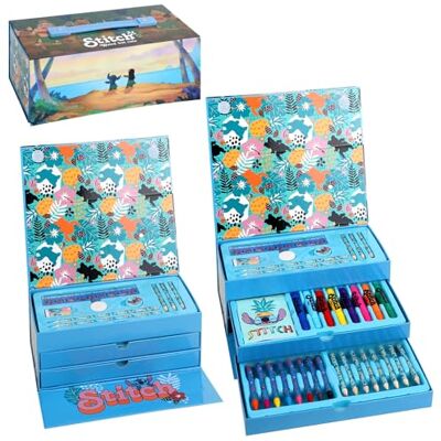 Disney Stitch Kids Set di cancelleria da colorare per bambini, 34 pezzi, con punta in feltro ad acquerello, pastelli e matite, set da viaggio per bambini Disney Stitch Kids Set di cancelleria da colorare per bambini, 34 pezzi, con punta in feltro ad acquerello, pastelli e matite, set da viaggio per bambini
