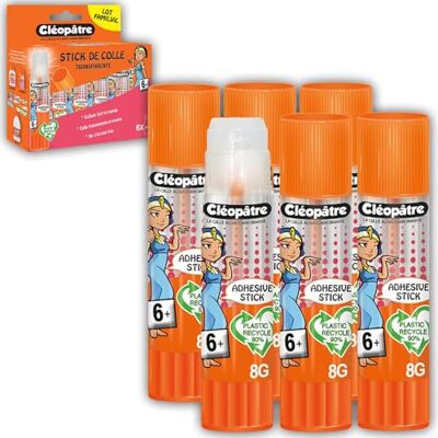 Cléopâtre CLEOPATRE Confezione da 6 bastoncini di colla trasparente, adesivo in plastica riciclata, formato 8 gr Cléopâtre CLEOPATRE Confezione da 6 bastoncini di colla trasparente, adesivo in plastica riciclata, formato 8 gr