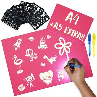 BONNYCO Lavagna Luminosa per Bambini Rosa A4 e A5, 6 Stencil e 2 Penne Spia Lavagna Magica Giochi Bimba 3 4 5 6 7 8 9 10 Anni Lavagnetta Magica Luminosa Regali Giochi per Compleanno Natale BONNYCO Lavagna Luminosa per Bambini Rosa A4 e A5, 6 Stencil e 2 Penne Spia Lavagna Magica Giochi Bimba 3 4 5 6 7 8 9 10 Anni Lavagnetta Magica Luminosa Regali Giochi per Compleanno Natale