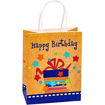 TSI Sacchetti regalo in carta kraft Happy Birthday, confezione da 6 pezzi, misura media (HxLxP 23x18x10 cm), art. n. 88015 TSI Sacchetti regalo in carta kraft Happy Birthday, confezione da 6 pezzi, misura media (HxLxP 23x18x10 cm), art. n. 88015