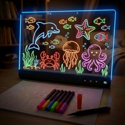 LURICO Lavagna da Disegno a LED Ricaricabile, Lavagnetta in Acrilico con Luci LED 35x25cm Lavagna Luminosa per Disegnare con 7 Pennarelli, 8 Colori Statici & 7 Modalità Dinamiche, Regalo Creativo LURICO Lavagna da Disegno a LED Ricaricabile, Lavagnetta in Acrilico con Luci LED 35x25cm Lavagna Luminosa per Disegnare con 7 Pennarelli, 8 Colori Statici & 7 Modalità Dinamiche, Regalo Creativo
