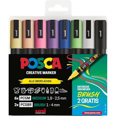 Posca Set di pennarelli , 8 pennarelli acrilici, pennarello indelebile PC-5M e pennarello a pennello PC-5BR Posca Set di pennarelli , 8 pennarelli acrilici, pennarello indelebile PC-5M e pennarello a pennello PC-5BR