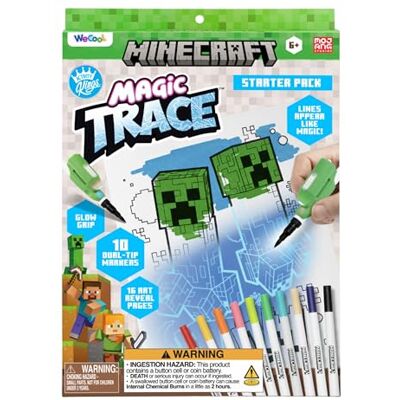 Paladone , WeCool Magic Trace Starter Pack, Set ufficiale Minecraft da colorare con luce, con 16 pagine da ricalcare, 10 pennarelli a doppia punta, 1 Glow Grip per rivelare le linee, dai 6 anni in su Paladone , WeCool Magic Trace Starter Pack, Set ufficiale Minecraft da colorare con luce, con 16 pagine da ricalcare, 10 pennarelli a doppia punta, 1 Glow Grip per rivelare le linee, dai 6 anni in su