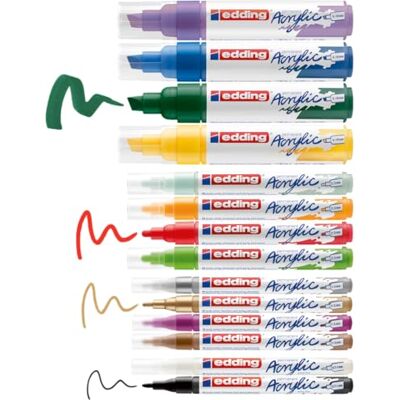 Edding Acrylic Creative Basic Set – 14 pennarelli acrilici impermeabili – varie punte per dettagli fini e tratti larghi – Matite acriliche per pittura su tela, carta, legno, pietra, terracotta Edding Acrylic Creative Basic Set – 14 pennarelli acrilici impermeabili – varie punte per dettagli fini e tratti larghi – Matite acriliche per pittura su tela, carta, legno, pietra, terracotta