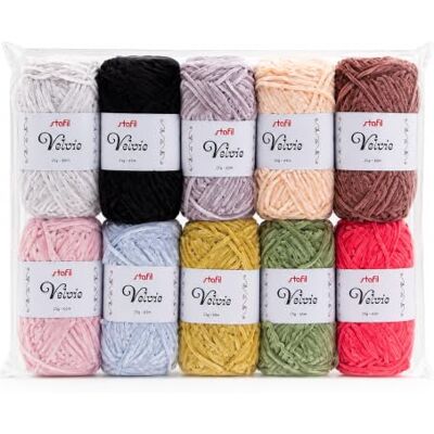 Stafil Set Filato Velvie Morbido per Amigurumi, 10 Gomitoli da 25 g, Colori Assortiti, Filato Effetto Velluto per Uncinetto e Lavori Creativi Stafil Set Filato Velvie Morbido per Amigurumi, 10 Gomitoli da 25 g, Colori Assortiti, Filato Effetto Velluto per Uncinetto e Lavori Creativi