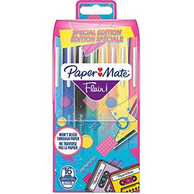 Paper Mate Flair Pennarelli con punta in feltro punta media (0,7 mm) assortimento di colori Retro Set da 16 pezzi Paper Mate Flair Pennarelli con punta in feltro punta media (0,7 mm) assortimento di colori Retro Set da 16 pezzi