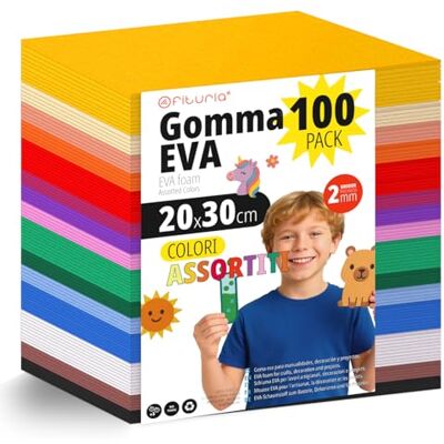 OFITURIA Set 100 Fogli Gomma Eva, Colori Assortiti, Formato 20x30 cm, 15 Colori Diversi, Ideale per Fai da Te, Scuola, Lavoretti Creativi, Hobby e Uso Artistico (Senza Glitter) OFITURIA Set 100 Fogli Gomma Eva, Colori Assortiti, Formato 20x30 cm, 15 Colori Diversi, Ideale per Fai da Te, Scuola, Lavoretti Creativi, Hobby e Uso Artistico (Senza Glitter)