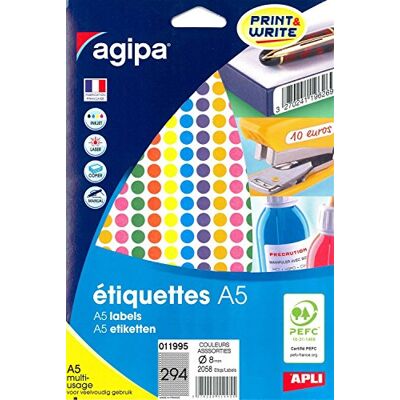 APLI Agipa Pallini adesivi, diametro 8 mm, colorati APLI Agipa Pallini adesivi, diametro 8 mm, colorati