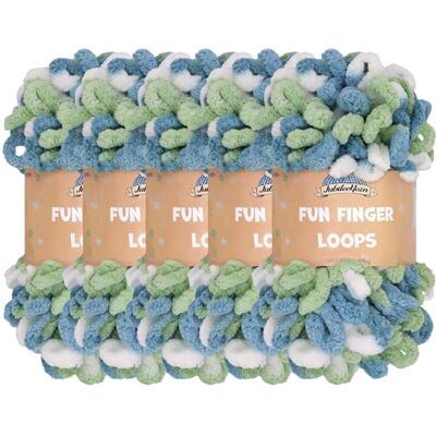 BambooMN JubileeYarn Fun Finger Loops Yarn Filato in poliestere Jumbo 100 g/matassa Multicolore Blu Verde 5 matasse BambooMN JubileeYarn Fun Finger Loops Yarn Filato in poliestere Jumbo 100 g/matassa Multicolore Blu Verde 5 matasse