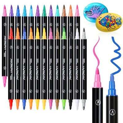 Diboniur 24 Colori Pennarelli Acrilici Doppia Punta, Punta Fine Pennello e Punta Media Set, Pennarelli Acrylic Marker Ad Acqua per Dipingere Sassi, Ceramica, Legno, Vetro, Tessuti, Colorare Diboniur 24 Colori Pennarelli Acrilici Doppia Punta, Punta Fine Pennello e Punta Media Set, Pennarelli Acrylic Marker Ad Acqua per Dipingere Sassi, Ceramica, Legno, Vetro, Tessuti, Colorare