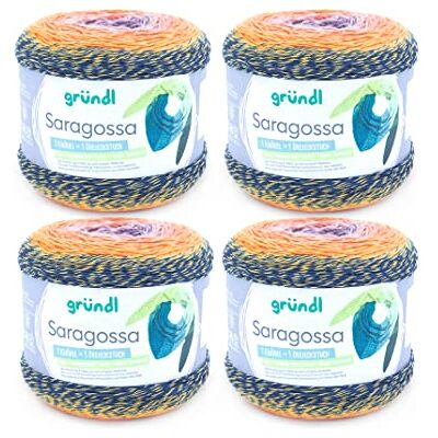 Gründl Lana Saragozza (morbido filato sfumato in 50% cotone e 50% poliacrilico, 250 g/1000 m, spessore ago: 3 mm – 4 mm, 4 x 250 g), colore alba Gründl Lana Saragozza (morbido filato sfumato in 50% cotone e 50% poliacrilico, 250 g/1000 m, spessore ago: 3 mm – 4 mm, 4 x 250 g), colore alba