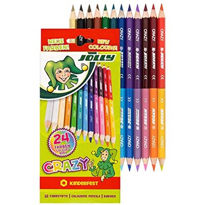JOLLY Matite colorate Superstick Crazy, 24 colori con 12 matite colorate, resistenti ai bambini e a prova di rottura, atossiche, mina extra spessa, 12 matite in scatola di cartone JOLLY Matite colorate Superstick Crazy, 24 colori con 12 matite colorate, resistenti ai bambini e a prova di rottura, atossiche, mina extra spessa, 12 matite in scatola di cartone