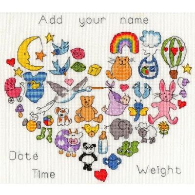 Bothy Threads Baby Kit per ricamo a punto croce, motivo: cuore Bothy Threads Baby Kit per ricamo a punto croce, motivo: cuore