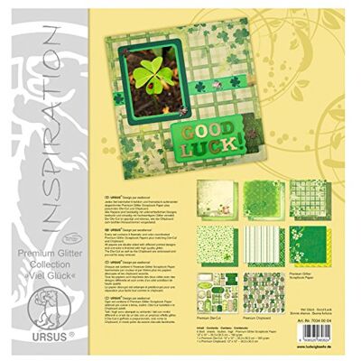 URSUS - Nein Premium Glitter Collection Viel Glück, ca. 30,5 x 30,5 cm, 6 Fogli di Carta, 1 Die-Cut e 1 chipboard, Colore Buona Fortuna, URSUS - Nein Premium Glitter Collection Viel Glück, ca. 30,5 x 30,5 cm, 6 Fogli di Carta, 1 Die-Cut e 1 chipboard, Colore Buona Fortuna,