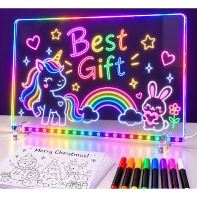 PVBCTCSID Lavagna LED per bambini 35 x 25 cm, tavoletta luminosa con 8 colori e 6 modalita luce, lavagna da disegno con 8 pennarelli neon, adattatore e panno, regalo creativo dai 4 anni PVBCTCSID Lavagna LED per bambini 35 x 25 cm, tavoletta luminosa con 8 colori e 6 modalita luce, lavagna da disegno con 8 pennarelli neon, adattatore e panno, regalo creativo dai 4 anni