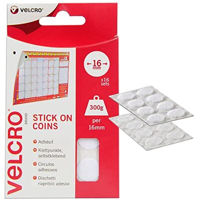 VELCRO Brand Dischetti riapribili Adesivi 16mm x 16 Bianco VELCRO Brand Dischetti riapribili Adesivi 16mm x 16 Bianco