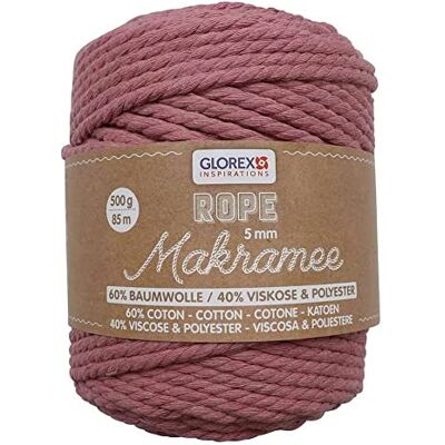 Glorex Corda per macramè Color Malva, 500 g con Spessore di 5 mm e Lunghezza di 85 m, Filato di Cotone a Tripla Torsione per Uncinetto, Maglia, annodatura e Disegno Glorex Corda per macramè Color Malva, 500 g con Spessore di 5 mm e Lunghezza di 85 m, Filato di Cotone a Tripla Torsione per Uncinetto, Maglia, annodatura e Disegno