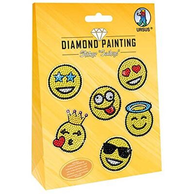 URSUS Diamond Painting Smileys Set con 2 fogli adesivi, motivo: diverse emoticon, diamantini luminosi, penna apposita, cera e ciotola, istruzioni incluse URSUS Diamond Painting Smileys Set con 2 fogli adesivi, motivo: diverse emoticon, diamantini luminosi, penna apposita, cera e ciotola, istruzioni incluse