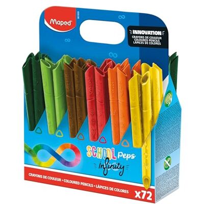 Maped Matite colorate di School'Peps Infinity 100% miniera, 100% utilizzabile Zero rifiuti Senza taglio Dura molto a lungo Forma triangolare ergonomica Confezione da 72 Maped Matite colorate di School'Peps Infinity 100% miniera, 100% utilizzabile Zero rifiuti Senza taglio Dura molto a lungo Forma triangolare ergonomica Confezione da 72