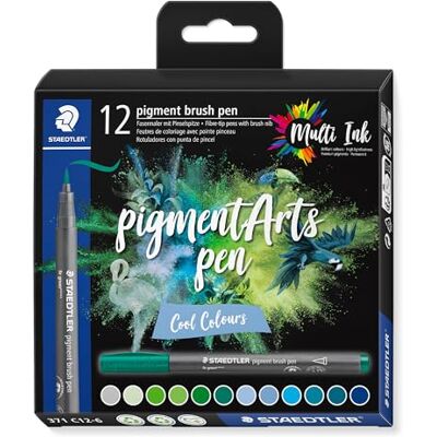 Staedtler Brush pen Pigment Arts, cartuccia da disegno, punta a pennello per larghezza variabile, impermeabile, ad asciugatura rapida, 12 penne, colori assortiti, in astuccio di cartone, 371 C12-6 Staedtler Brush pen Pigment Arts, cartuccia da disegno, punta a pennello per larghezza variabile, impermeabile, ad asciugatura rapida, 12 penne, colori assortiti, in astuccio di cartone, 371 C12-6