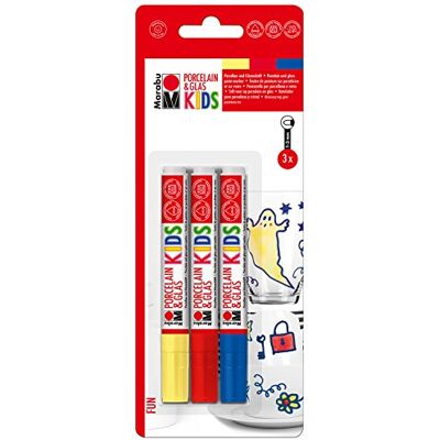 Marabu 012500000082 Set di 3 pennarelli per Bambini in Porcellana e Vetro, per dipingere in Modo semplicissimo, Lavabile in lavastoviglie Dopo la Cottura, Punta 1-3 mm Marabu 012500000082 Set di 3 pennarelli per Bambini in Porcellana e Vetro, per dipingere in Modo semplicissimo, Lavabile in lavastoviglie Dopo la Cottura, Punta 1-3 mm