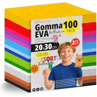 OFITURIA Set 100 Fogli Gomma Eva, Colori Assortiti, Formato 20x30 cm, 15 Colori Diversi, Ideale per Fai da Te, Scuola, Lavoretti Creativi, Hobby e Uso Artistico (Glitter) OFITURIA Set 100 Fogli Gomma Eva, Colori Assortiti, Formato 20x30 cm, 15 Colori Diversi, Ideale per Fai da Te, Scuola, Lavoretti Creativi, Hobby e Uso Artistico (Glitter)