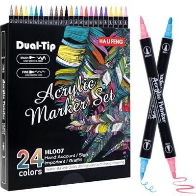 Carehabi Pennarelli Acrilici, Colori Pennarelli Doppia Punta Impermeabile Pennarelli Acrilici Brush Pen per Vetro Legno Tela Ceramica Natale Artigianato Pasqua Artigianato fai da te Carehabi Pennarelli Acrilici, Colori Pennarelli Doppia Punta Impermeabile Pennarelli Acrilici Brush Pen per Vetro Legno Tela Ceramica Natale Artigianato Pasqua Artigianato fai da te