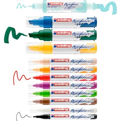 Edding Creative Set, Pennarelli Acrilici, Waterproof, Punta Fine, Media e un Blocco Artistico, Set di 12 Pennarelli per Pittura Acrilica (Base), Penne Acriliche per Tela, Legno e Pittura Su Pietra Edding Creative Set, Pennarelli Acrilici, Waterproof, Punta Fine, Media e un Blocco Artistico, Set di 12 Pennarelli per Pittura Acrilica (Base), Penne Acriliche per Tela, Legno e Pittura Su Pietra