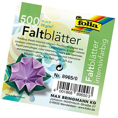 folia Fogli per Origami, 70 g/mq, 500 Fogli Assortiti in 10 Colori folia Fogli per Origami, 70 g/mq, 500 Fogli Assortiti in 10 Colori