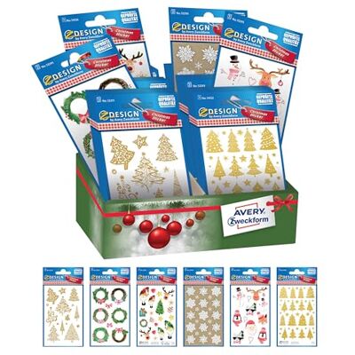 Avery stickers adesivi assortiti con espositore, disegni Natale vari, 6 fantasie, 60 bustine totali Avery stickers adesivi assortiti con espositore, disegni Natale vari, 6 fantasie, 60 bustine totali