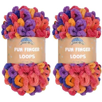 BambooMN JubileeYarn Fun Finger Loops Gomitolo di filato jumbo in poliestere, 100 g/matassa, Euphorie, 2 matasse BambooMN JubileeYarn Fun Finger Loops Gomitolo di filato jumbo in poliestere, 100 g/matassa, Euphorie, 2 matasse