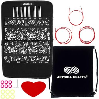 ChiaoGoo Artsiga Crafts 7500-S Set di ferri da maglia intercambiabili, in pizzo rosso, 12,7 cm, con 1 borsa Artsiga Crafts Project Bag ChiaoGoo Artsiga Crafts 7500-S Set di ferri da maglia intercambiabili, in pizzo rosso, 12,7 cm, con 1 borsa Artsiga Crafts Project Bag