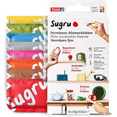 Tesa Sugru Colla Multiuso Modellabile, Pasta adesiva versatile, per Decorare, Incollare, Riparare e per Creazioni Fai da Te, Confezione da 8 x 3.5 g, Multicolore Tesa Sugru Colla Multiuso Modellabile, Pasta adesiva versatile, per Decorare, Incollare, Riparare e per Creazioni Fai da Te, Confezione da 8 x 3.5 g, Multicolore