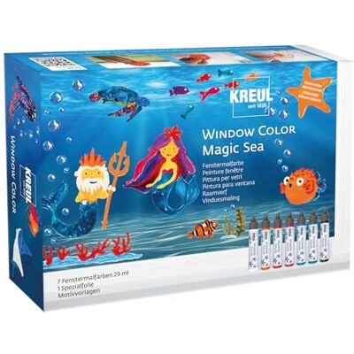 KREUL Window Magic Sea per Bambini, 7 x 80 ml, Set Completo di Colori Brillanti con Penna e Motivi, Bianco Neve, Arancione, Rosso Rubino, Rosa, Azzurro, Turchese, Nero, 7 Pens a 29 ml, KREUL Window Magic Sea per Bambini, 7 x 80 ml, Set Completo di Colori Brillanti con Penna e Motivi, Bianco Neve, Arancione, Rosso Rubino, Rosa, Azzurro, Turchese, Nero, 7 Pens a 29 ml,