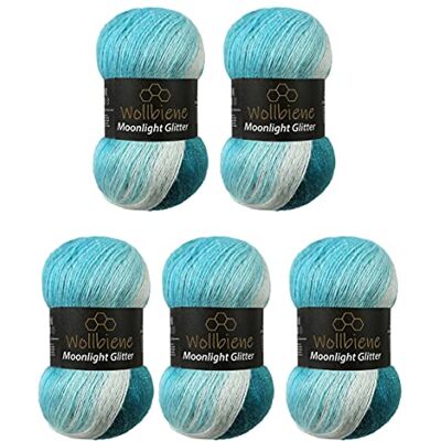 Wollbiene Moonlight Glitter Batik Simli 5 Gomitoli da 100g, 500g Totali Lana Turca Sfumata per Lavori a Maglia e Uncinetto 20% Lana Metallica (5200 Turchese, Bianco) Wollbiene Moonlight Glitter Batik Simli 5 Gomitoli da 100g, 500g Totali Lana Turca Sfumata per Lavori a Maglia e Uncinetto 20% Lana Metallica (5200 Turchese, Bianco)