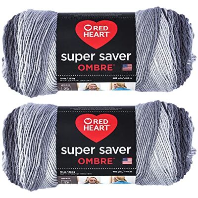 Red Heart Super Saver Jumbo Ombre Filato, confezione da 2 da 283 g, acrilico, 4 medio (pettinato), 440 metri, per maglia/uncinetto, antracite Red Heart Super Saver Jumbo Ombre Filato, confezione da 2 da 283 g, acrilico, 4 medio (pettinato), 440 metri, per maglia/uncinetto, antracite