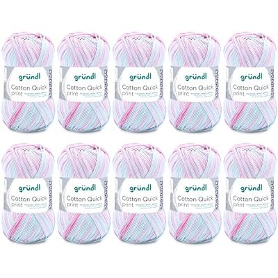 Gründl Filato per maglia/uncinetto Cotton Quick Print (lana per maglieria, filato dai vivaci colori 100% cotone, certificato OEKO-TEX, 50 g / 125 m, ferri: 3-4, 10 x 50 g), Rose-mint-white-mix Gründl Filato per maglia/uncinetto Cotton Quick Print (lana per maglieria, filato dai vivaci colori 100% cotone, certificato OEKO-TEX, 50 g / 125 m, ferri: 3-4, 10 x 50 g), Rose-mint-white-mix