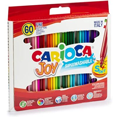 CARIOCA Pennarelli Joy Box, Pennarelli Colorati per Bambini con Punta Fine, Ideali per Disegnare e Colorare, Super Lavabili, Colori Assortiti, 60 Pezzi CARIOCA Pennarelli Joy Box, Pennarelli Colorati per Bambini con Punta Fine, Ideali per Disegnare e Colorare, Super Lavabili, Colori Assortiti, 60 Pezzi