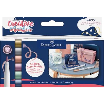 Faber-Castell Set di pennarelli creativi Goldfaber, 6 pennarelli a pennello, pennarelli indelebili Happy Celebration Faber-Castell Set di pennarelli creativi Goldfaber, 6 pennarelli a pennello, pennarelli indelebili Happy Celebration