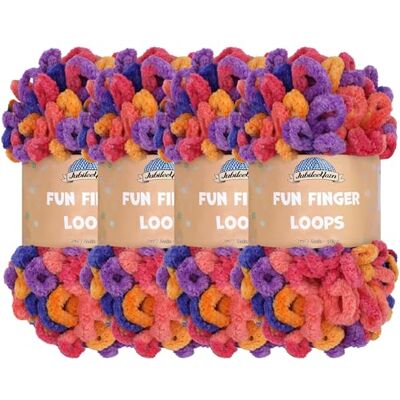 BambooMN JubileeYarn Fun Finger Loops Gomitolo di filato jumbo in poliestere, 100 g/matassa, Euphorie, 4 matasse BambooMN JubileeYarn Fun Finger Loops Gomitolo di filato jumbo in poliestere, 100 g/matassa, Euphorie, 4 matasse