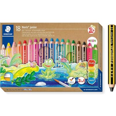 Staedtler Matita 3 in 1 per bambini Noris junior, pastello a cera e acquerello, mina molto spessa, extra infrangibile, ideale per bambini, 18 colori, temperamatite e matita, 140 C18P1X Staedtler Matita 3 in 1 per bambini Noris junior, pastello a cera e acquerello, mina molto spessa, extra infrangibile, ideale per bambini, 18 colori, temperamatite e matita, 140 C18P1X