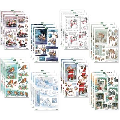 Katy Sue Confezione di 24 fogli di carta fustellata per decoupage pretagliati, per la creazione di biglietti di Natale, con 8 diversi disegni Katy Sue Confezione di 24 fogli di carta fustellata per decoupage pretagliati, per la creazione di biglietti di Natale, con 8 diversi disegni